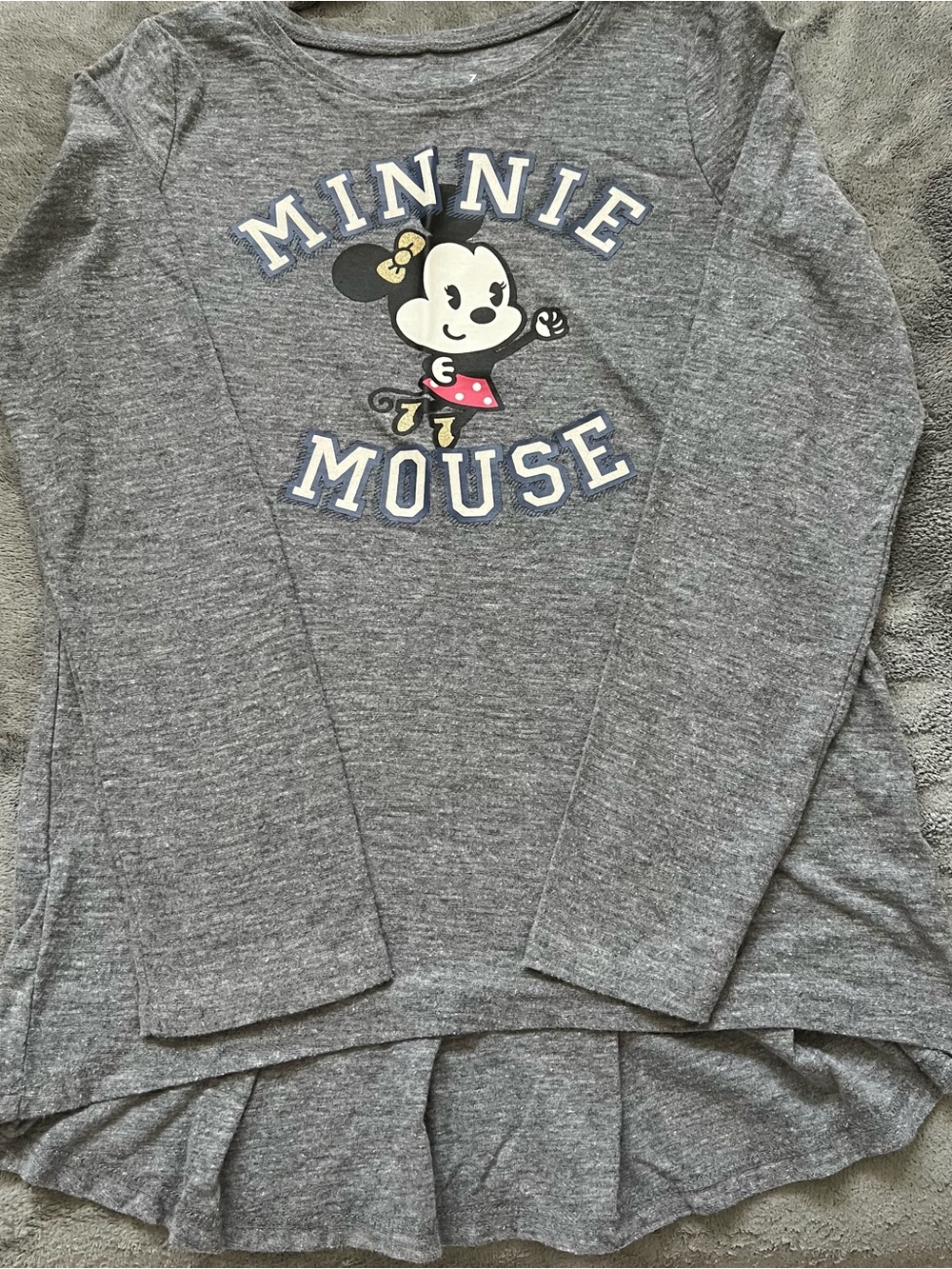 Disney Minnie Mouse Girls' Long Sleeve Gray Tee with Pink Accent